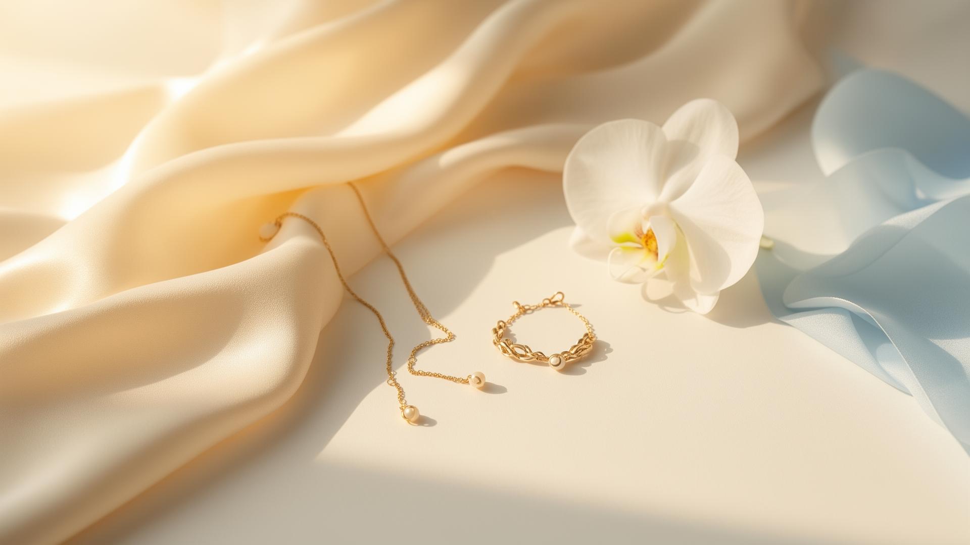 Soft silk and gold composition